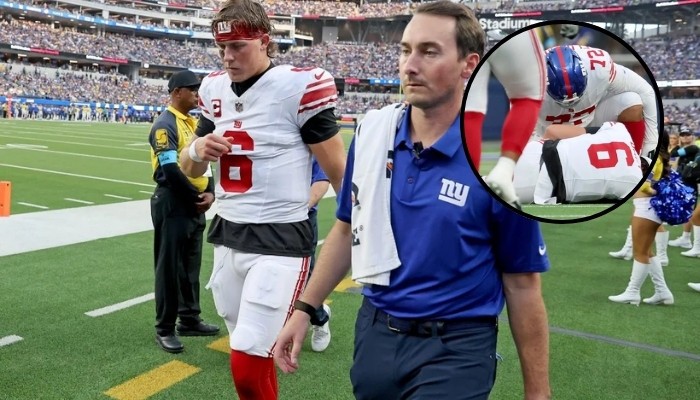 Jaxson Dart Suffers Knee Scare Four Minutes Into Giants Vs Rams Monday Night Clash