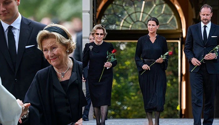 Queen Sonja Takes a Poignant Pause Before King Harald's Sea of Flowers