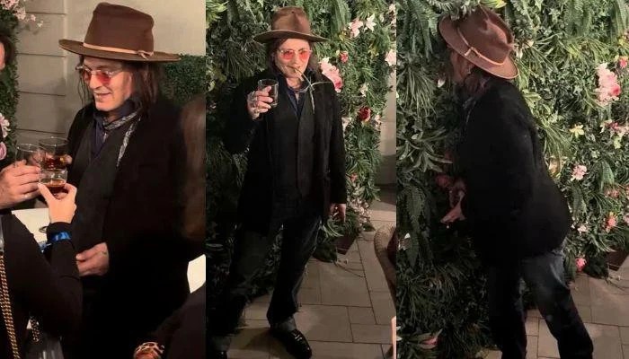 Johnny Depp raises a toast before pulling off bizarre leaf stunt